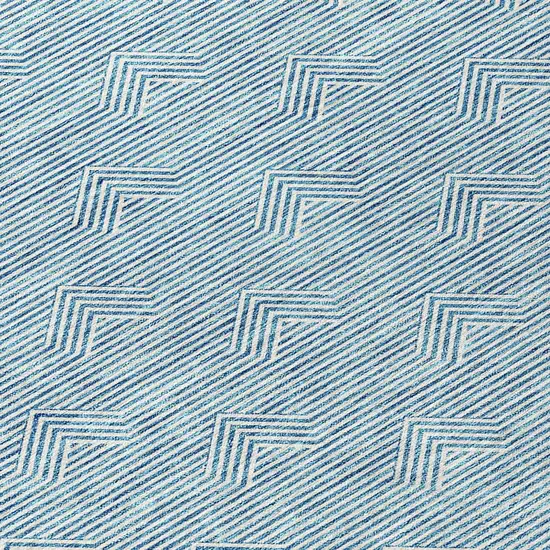 8' Teal Blue And Ivory Round Geometric Washable Indoor Outdoor Area Rug Photo 8