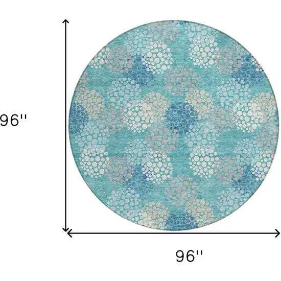 8' Teal Blue Gray And Ivory Round Polka Dot Washable Indoor Outdoor Area Rug Photo 3