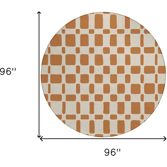8' Terra Cotta And Beige Round Geometric Washable Indoor Outdoor Area Rug Photo 3