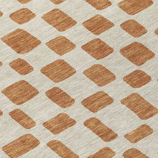 8' Terra Cotta And Beige Round Geometric Washable Indoor Outdoor Area Rug Photo 4