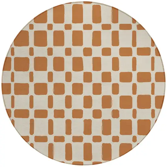 8' Terra Cotta And Beige Round Geometric Washable Indoor Outdoor Area Rug Photo 5