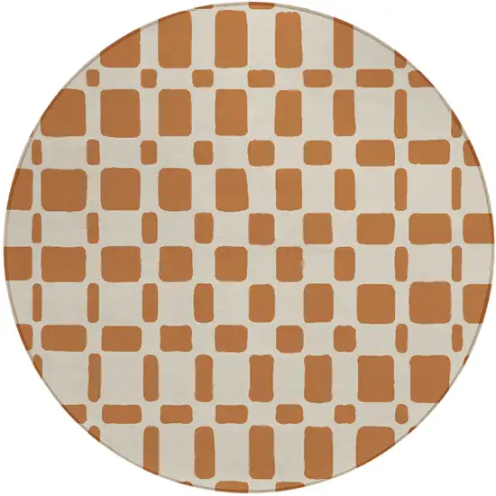 8' Terra Cotta And Beige Round Geometric Washable Indoor Outdoor Area Rug Photo 2