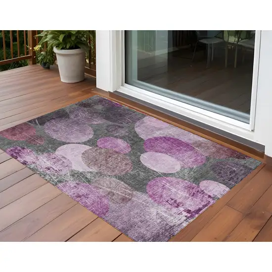 Gray and Purple Abstract Washable Non Skid Indoor Outdoor Area Rug Photo 1