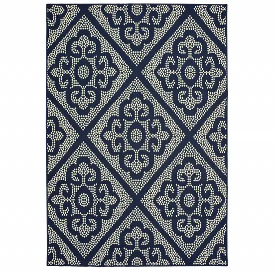 3' X 5' Navy Geometric Stain Resistant Indoor Outdoor Area Rug Photo 1