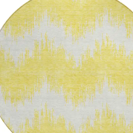 8' Yellow And Gray Round Chevron Washable Indoor Outdoor Area Rug Photo 5