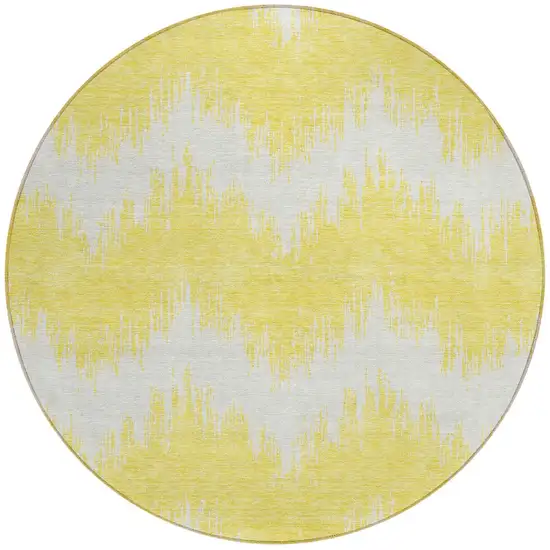 8' Yellow And Gray Round Chevron Washable Indoor Outdoor Area Rug Photo 6