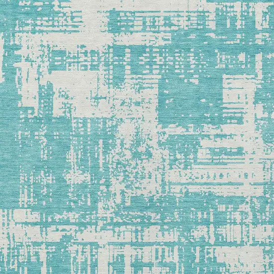 Aqua And Ivory Abstract Washable Indoor Outdoor Area Rug Photo 5