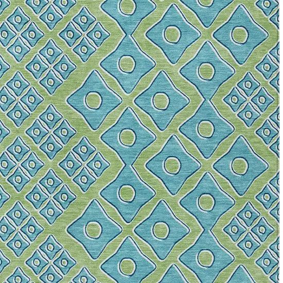 Artichoke Green And Aqua Geometric Washable Indoor Outdoor Area Rug Photo 6