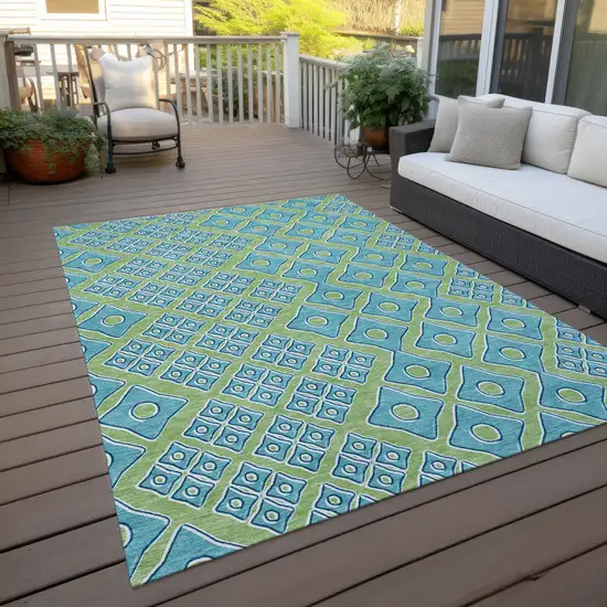 Artichoke Green And Aqua Geometric Washable Indoor Outdoor Area Rug Photo 9