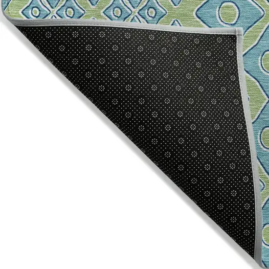 Artichoke Green And Aqua Geometric Washable Indoor Outdoor Area Rug Photo 4