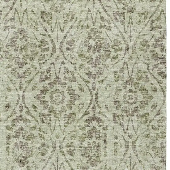 Artichoke Green And Brown Floral Washable Indoor Outdoor Area Rug Photo 6
