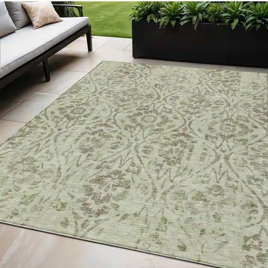 Artichoke Green And Brown Floral Washable Indoor Outdoor Area Rug Photo 1