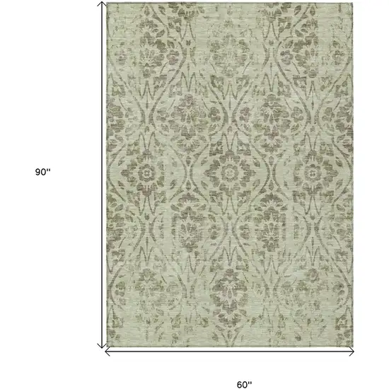 Artichoke Green And Brown Floral Washable Indoor Outdoor Area Rug Photo 3