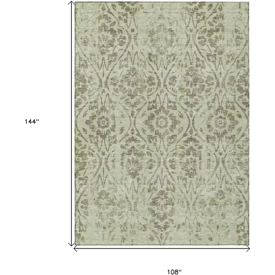 Artichoke Green And Brown Floral Washable Indoor Outdoor Area Rug Photo 3
