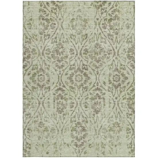 Artichoke Green And Brown Floral Washable Indoor Outdoor Area Rug Photo 6
