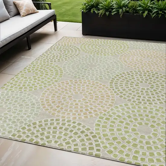 Artichoke Green And Brown Geometric Washable Indoor Outdoor Area Rug Photo 1