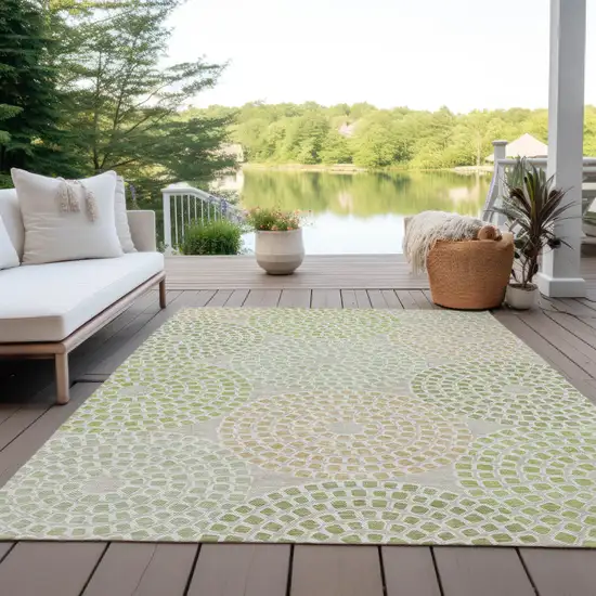 Artichoke Green And Brown Geometric Washable Indoor Outdoor Area Rug Photo 9