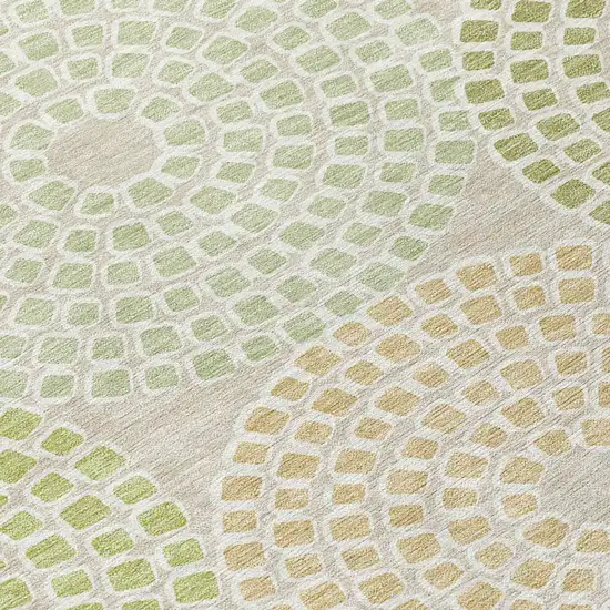 Artichoke Green And Brown Geometric Washable Indoor Outdoor Area Rug Photo 6