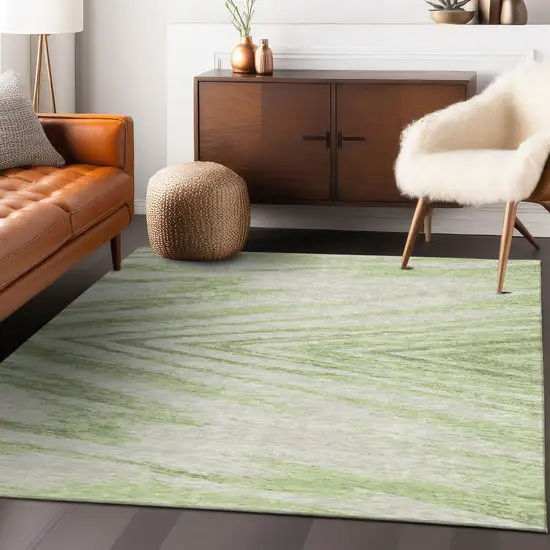 Artichoke Green And Gray Abstract Washable Indoor Outdoor Area Rug Photo 9