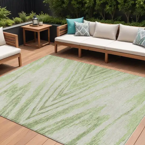 Artichoke Green And Gray Abstract Washable Indoor Outdoor Area Rug Photo 1