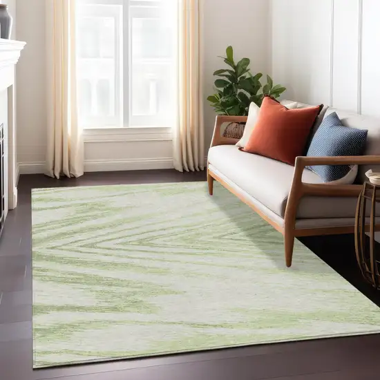 Artichoke Green And Gray Abstract Washable Indoor Outdoor Area Rug Photo 9