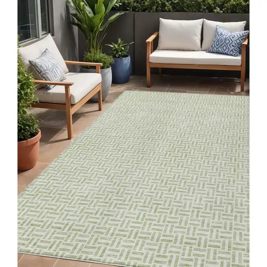Artichoke Green And Gray Geometric Washable Indoor Outdoor Area Rug Photo 1