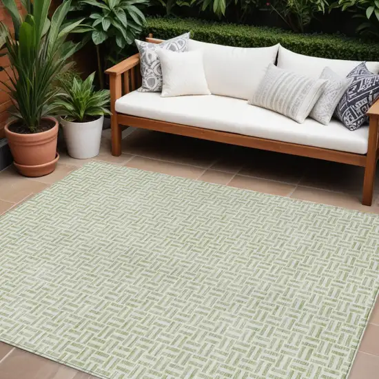 Artichoke Green And Gray Geometric Washable Indoor Outdoor Area Rug Photo 1
