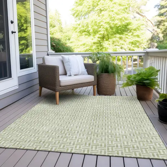 Artichoke Green And Gray Geometric Washable Indoor Outdoor Area Rug Photo 8