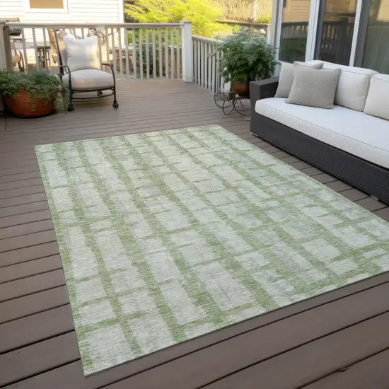 Artichoke Green And Gray Striped Washable Indoor Outdoor Area Rug Photo 8