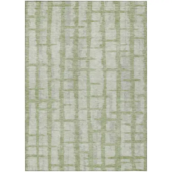 Artichoke Green And Gray Striped Washable Indoor Outdoor Area Rug Photo 2