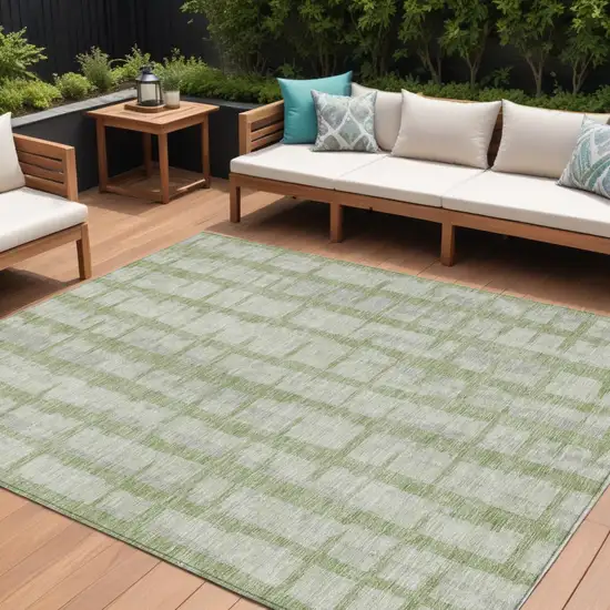 Artichoke Green And Gray Striped Washable Indoor Outdoor Area Rug Photo 1