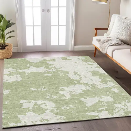 Artichoke Green And Ivory Abstract Washable Indoor Outdoor Area Rug Photo 9