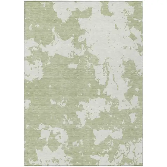 Artichoke Green And Ivory Abstract Washable Indoor Outdoor Area Rug Photo 2