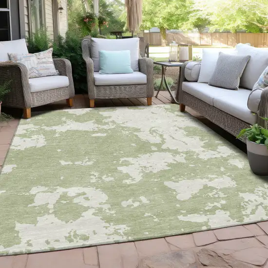 Artichoke Green And Ivory Abstract Washable Indoor Outdoor Area Rug Photo 8