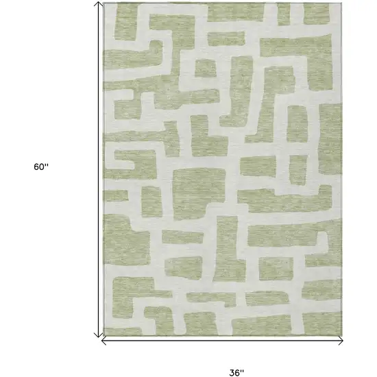 Artichoke Green And Ivory Abstract Washable Indoor Outdoor Area Rug Photo 3