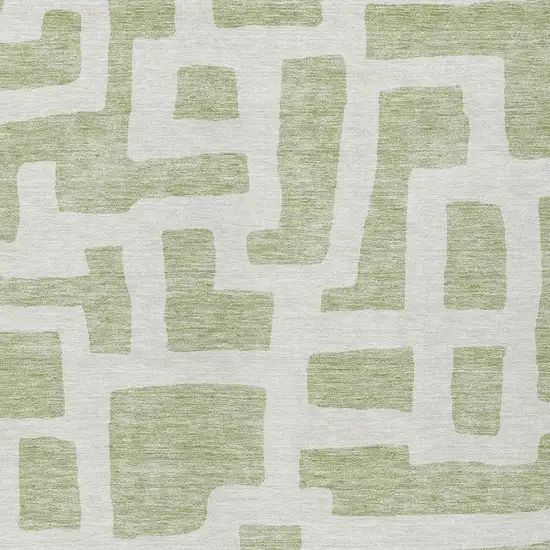 Artichoke Green And Ivory Abstract Washable Indoor Outdoor Area Rug Photo 6