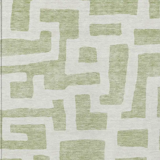 Artichoke Green And Ivory Abstract Washable Indoor Outdoor Area Rug Photo 6