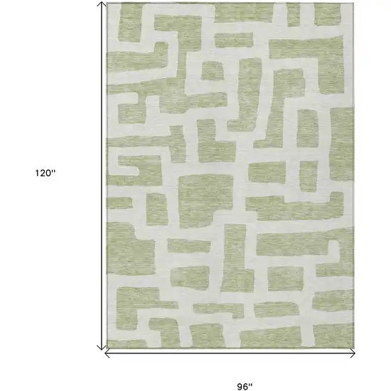 Artichoke Green And Ivory Abstract Washable Indoor Outdoor Area Rug Photo 3