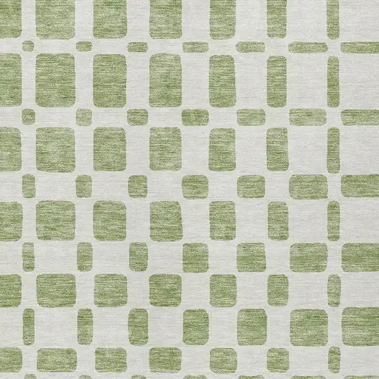Artichoke Green And Ivory Geometric Washable Indoor Outdoor Area Rug Photo 6