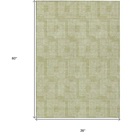 Artichoke Green And Ivory Geometric Washable Indoor Outdoor Area Rug Photo 3