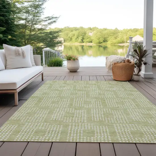 Artichoke Green And Ivory Geometric Washable Indoor Outdoor Area Rug Photo 8