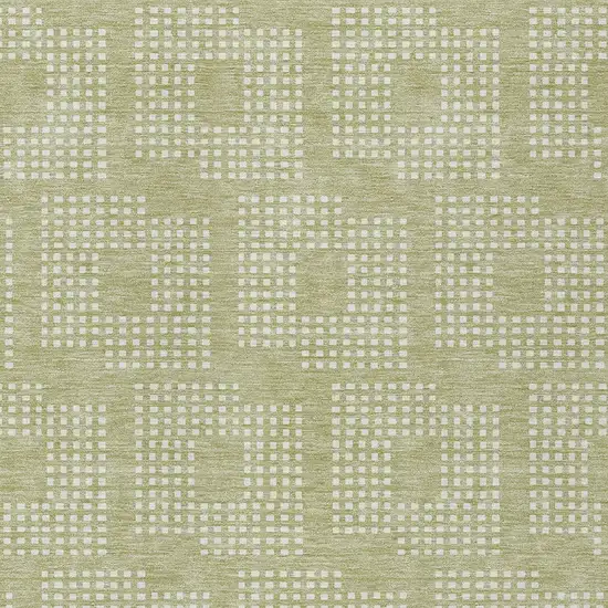 Artichoke Green And Ivory Geometric Washable Indoor Outdoor Area Rug Photo 6