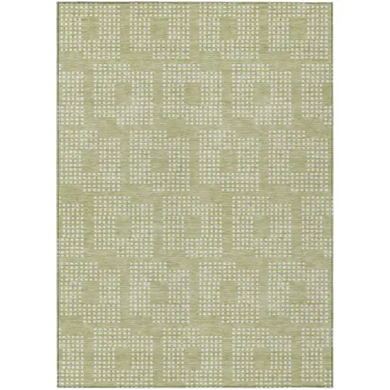 Artichoke Green And Ivory Geometric Washable Indoor Outdoor Area Rug Photo 2
