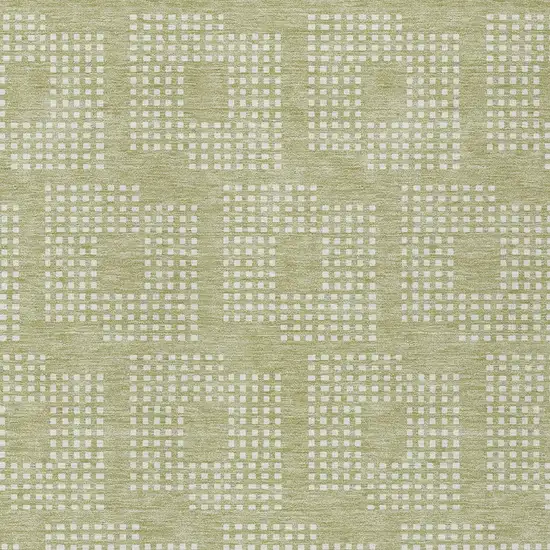 Artichoke Green And Ivory Geometric Washable Indoor Outdoor Area Rug Photo 6