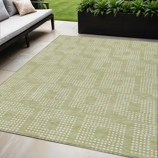 Artichoke Green And Ivory Geometric Washable Indoor Outdoor Area Rug Photo 1