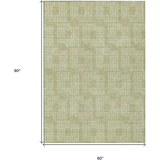 Artichoke Green And Ivory Geometric Washable Indoor Outdoor Area Rug Photo 3
