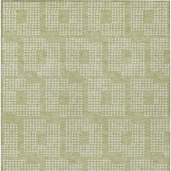 Artichoke Green And Ivory Geometric Washable Indoor Outdoor Area Rug Photo 7