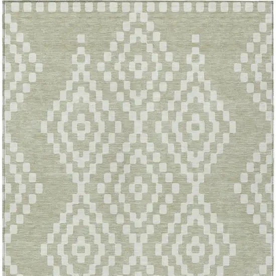 Artichoke Green And Ivory Geometric Washable Indoor Outdoor Area Rug Photo 7