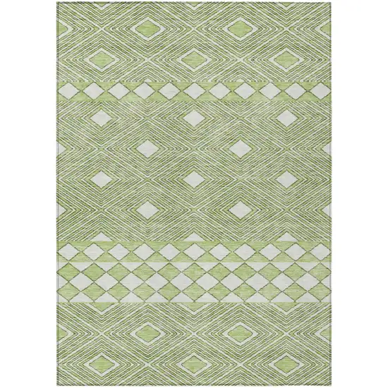 Artichoke Green And Ivory Geometric Washable Indoor Outdoor Area Rug Photo 2