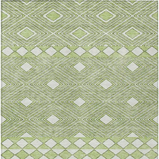 Artichoke Green And Ivory Geometric Washable Indoor Outdoor Area Rug Photo 7